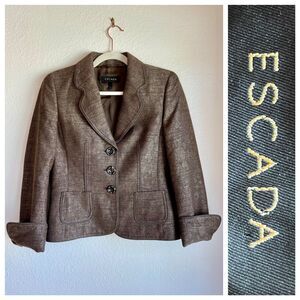 Escada Women's Metallic Brown Tweed Single Breasted Blazer Size 36 (US 6) Small